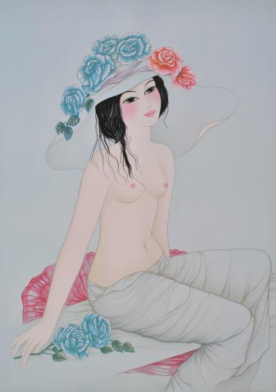 Mara TRAN LONG :  Geisha à la Rose - Lithographie originale signée au crayon 2