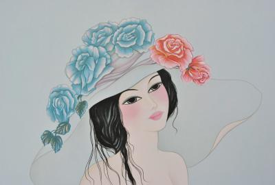 Mara TRAN LONG :  Geisha à la Rose - Lithographie originale signée au crayon 2