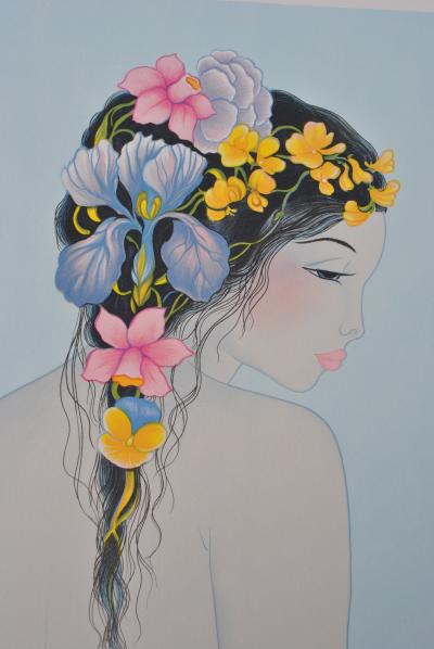 Mara TRAN LONG : Geisha nue de dos - Lithographie originale signée au crayon 2