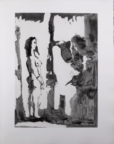 Pablo PICASSO - Peintre et modèle aux cheveux longs, 1966 - A fantastic original large-size etching (Aquatint) by the Master! 2