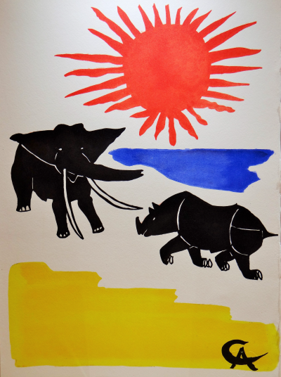 Alexander CALDER - L’éléphant et le singe de jupiter, 1966, Gravure sur bois 2