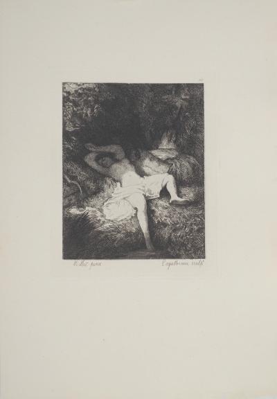 Jean François MILLET - Nu, Sommeil de vénus,1873 - Gravure, signée 2
