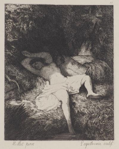 Jean François MILLET - Nu, Sommeil de vénus,1873 - Gravure, signée 2