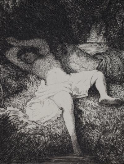 Jean François MILLET - Nu, Sommeil de vénus,1873 - Gravure, signée 2