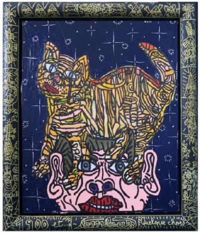 Robert COMBAS - COIFFÉ DE CHAT, 1989 - Acrilico su tela firmato datato