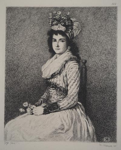 Francisco Goya : Jeune femme à la rose - Gravure, Signée #Durand Ruel - 1873 2