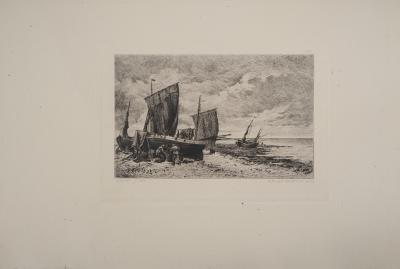 Emile Vernier : Pêcheurs Normands - Gravure, Signée #Durand Ruel 1873 2