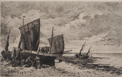 Emile Vernier : Pêcheurs Normands - Gravure, Signée #Durand Ruel 1873 2