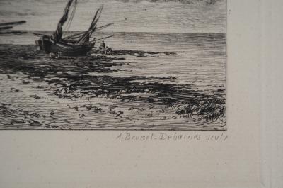 Emile Vernier : Pêcheurs Normands - Gravure, Signée #Durand Ruel 1873 2