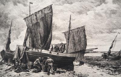 Emile Vernier : Pêcheurs Normands - Gravure, Signée #Durand Ruel 1873 2