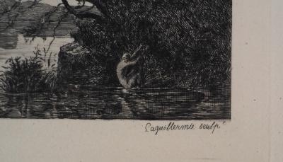 JB Camille COROT (d’après) - Le baigneur- Gravure, Signée #Durand Ruel - 1873 2