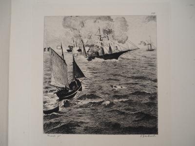 Edouard MANET (d’après) : Combat naval - Gravure, Signée #Durand Ruel - 1873 2
