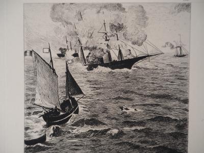 Edouard MANET (d’après) : Combat naval - Gravure, Signée #Durand Ruel - 1873 2