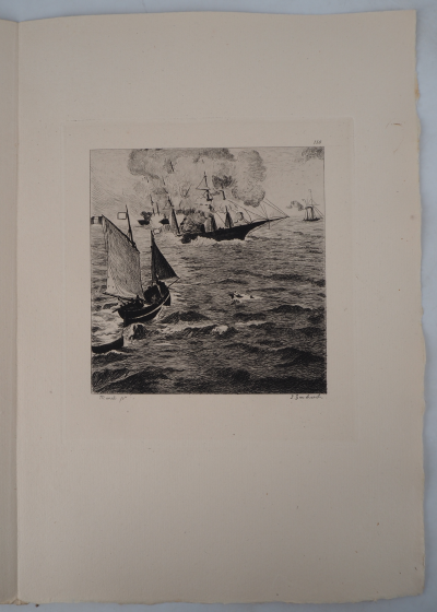 Edouard MANET (d’après) : Combat naval - Gravure, Signée #Durand Ruel - 1873 2