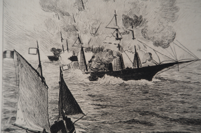 Edouard MANET (d’après) : Combat naval - Gravure, Signée #Durand Ruel - 1873 2