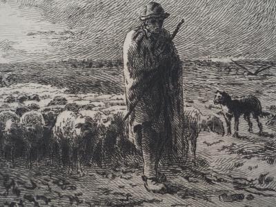 Jean François MILLET : Berger ramenant son troupeau - Gravure, Signée #Durand Ruel - 1873 2