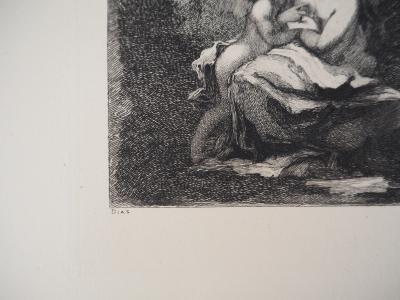 Narcisse DIAZ de la PENA : Nymphe et amour - Gravure, Signée #Durand Ruel - 1873 2