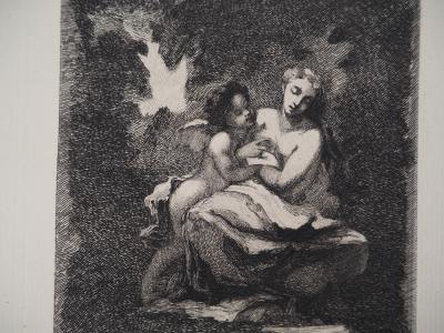 Narcisse DIAZ de la PENA : Nymphe et amour - Gravure, Signée #Durand Ruel - 1873 2