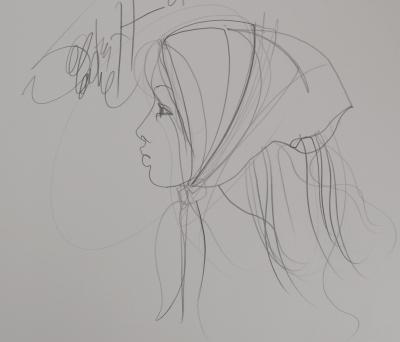 Jean Baptise VALADIÉ - Portrait de jeune fille, 1977 - Dessin original, signé 2