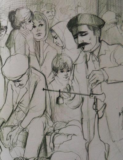 Jean Baptise VALADIÉ - Scène de vie entre Limoge et Brive, 1977 - Lithographie originale, signée 2