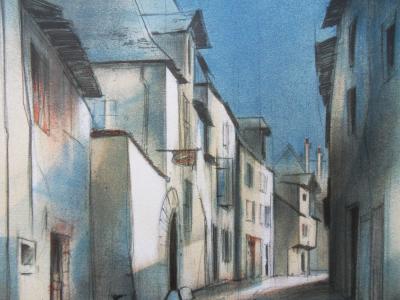 Jean Baptise VALADIÉ - Paysage citadin du Limousin (Brive), 1977 - Lithographie originale, signée 2