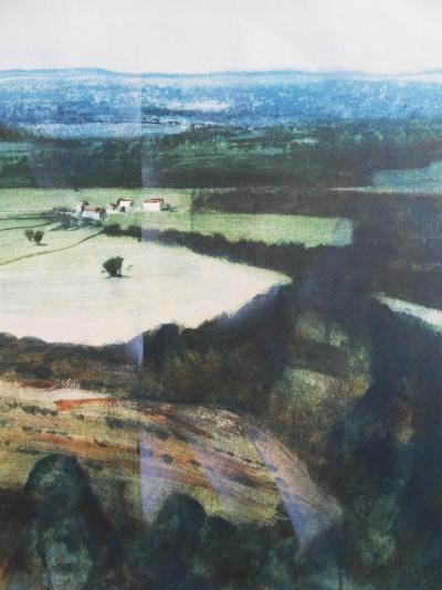 Jean Baptise VALADIÉ - Limousin : paysage champêtre (plateau des Millevaches), 1977 - Lithographie originale signée 2