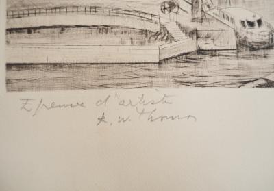 René William THOMAS - Port de plaisance, vers 1970 - Gravure originale, signée 2