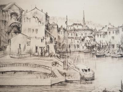 René William THOMAS - Port de plaisance, vers 1970 - Gravure originale, signée 2