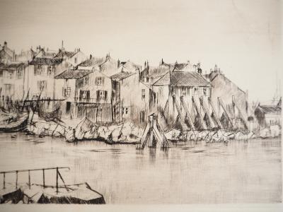 René William THOMAS - Port de plaisance, vers 1970 - Gravure originale, signée 2