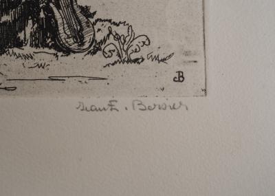 Jean-Eugène BERSIER - L'Aède :poète dans un paysage, vers 1950 - Gravure originale signée 2