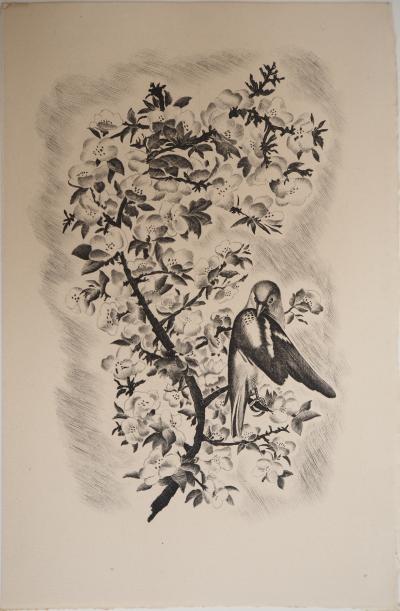 Jean Baptiste TAVY NOTTON - Mésange sur un cerisier en fleurs - Gravure originale 2