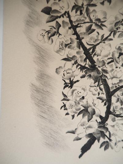Jean Baptiste TAVY NOTTON - Mésange sur un cerisier en fleurs - Gravure originale 2