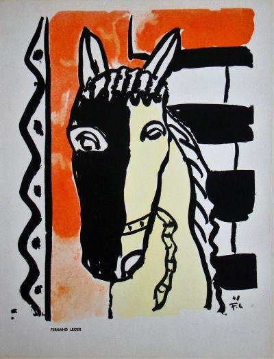 Fernand LEGER (d’après) - Cheval sur fond rouge, 1951 - Sérigraphie au pochoir 2