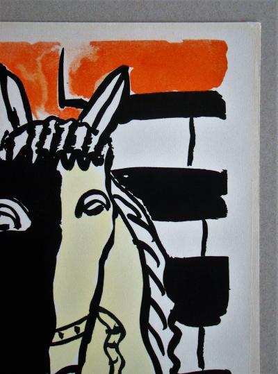 Fernand LEGER (d’après) - Cheval sur fond rouge, 1951 - Sérigraphie au pochoir 2