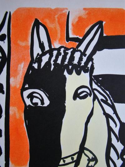 Fernand LEGER (d’après) - Cheval sur fond rouge, 1951 - Sérigraphie au pochoir 2