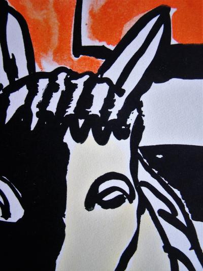 Fernand LEGER (d’après) - Cheval sur fond rouge, 1951 - Sérigraphie au pochoir 2