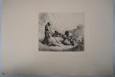 Jean François MILLET (after) - The booteers, 1873 - Engraving, signed 2