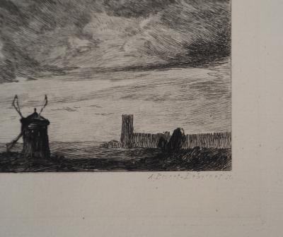 Georges Michel (d’après) - Moulins à vent en pierre - Gravure d’après peinture 2