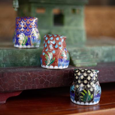 Famille de hiboux porte-bonheur en cloisonné 2