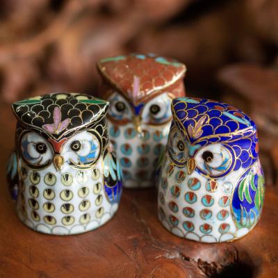 Famille de hiboux porte-bonheur en cloisonné 2