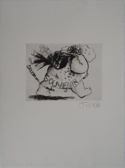 Monique JOSSE - Le visiteur aux livres, 1987 - Gravure originale, signée 2