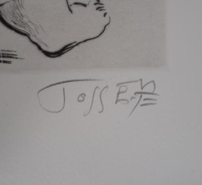 Monique JOSSE - Le visiteur aux livres, 1987 - Gravure originale, signée 2