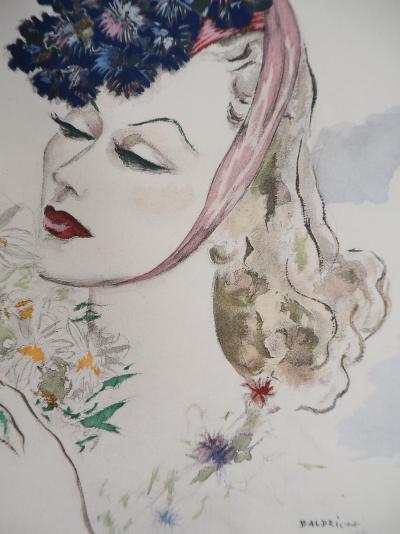 BALDRICH -  La Beauté du Diable :la femme aux fleurs,1938 - Lithographie rehaussée au pochoir originale, signée 2