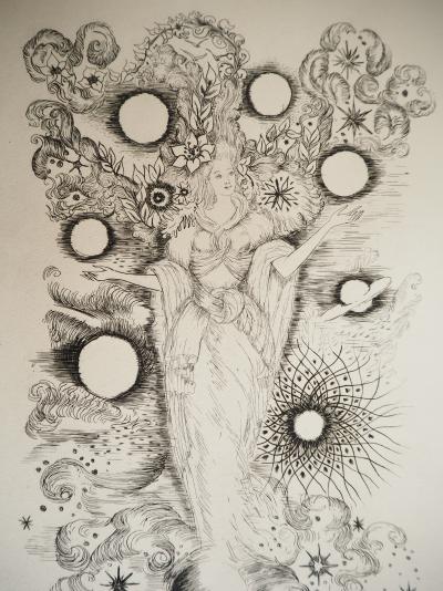 Madeleine TESSIER - L'astrologue - Gravure originale, signée 2