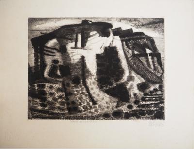Jacques RAMONDOT - Paysage: Combe du Lubéron, vers 1970 - Gravure originale, signée 2