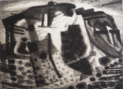 Jacques RAMONDOT - Paysage: Combe du Lubéron, vers 1970 - Gravure originale, signée 2