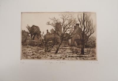 Paul Emile COLIN - Eglise de campagne, vers 1930 - Gravure originale, signée 2