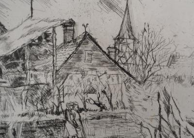 Solange de BIÈVRE - Paysage rural, vers 1970 - Gravure originale, signée 2
