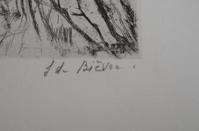 Solange de BIÈVRE - Paysage rural, vers 1970 - Gravure originale, signée 2
