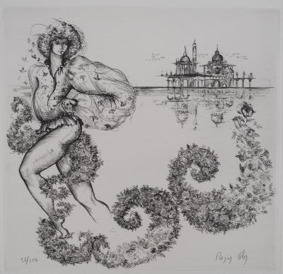 Régis DHO - La déesse Flore à Venise - Gravure originale, signée 2